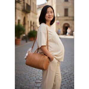 Moda Luxe Cognac Bowler Satchel Crossbody Bag Gold Hardware